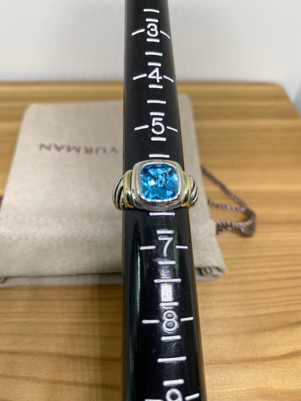 David Yurman Albion Sterling Silver & 14K Yellow Gold Blue Topaz Ring - Size 6 - Picture 7 of 8
